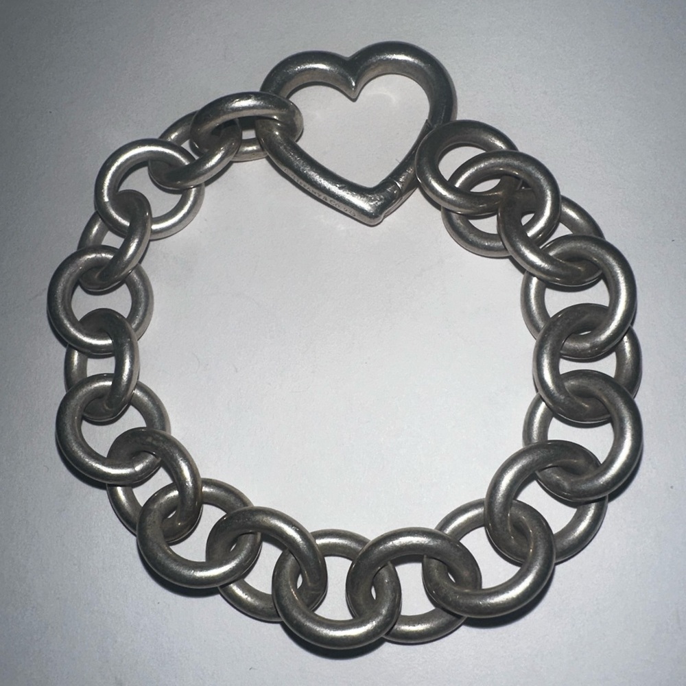 Tiffany & Co Silver Heart Clasp Pendant Chain Link Bracelet RARE!!!!!